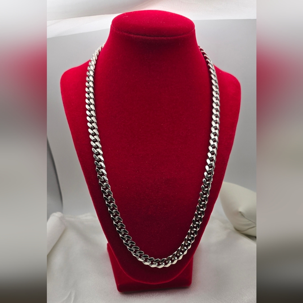 Rhodium Over Sterling Silver 925 Miami Cuban w/ Moissanite Iced Clasp Necklace